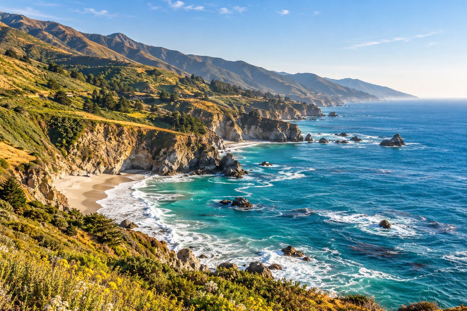 Pacific Ocean coves and coastal bluffs along California’s Big Sur coast
